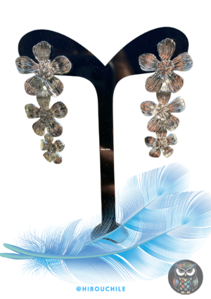 Aros flores plateado largo